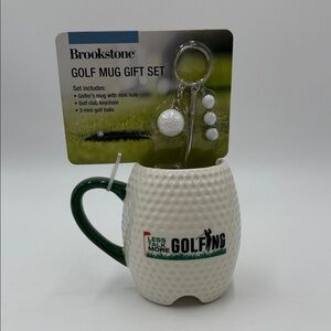 Brookstone White and Green Golf Mug Keychain Set